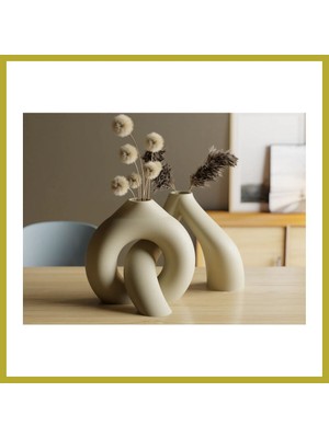 Bezos 3D Baskı Interlocking Vazo - Iç Içe Geçen Dekoratif Vazo-Bej Bcks