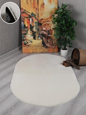 Krem Simirna Oval Yolluk, Modern Dekoratif Kaymaz Tabanlı Halı 80 x 100