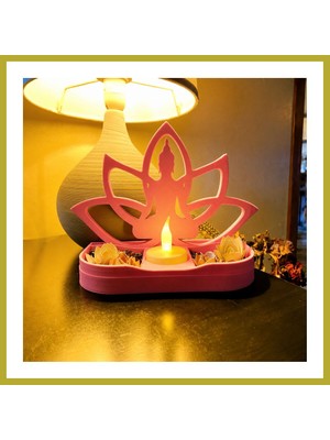 Bezos 3D Baskı Lotus Buda Mumluk - Dekoratif Tealight Mumluk-Pembe Bcks