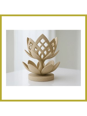 Bezos 3D Baskı Lotus Çiçeği Mumluk - Dekoratif Tealight Mumluk-Bej Bcks