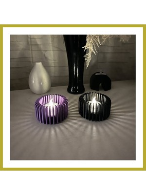 Bezos 3D Baskı Modern Çizgili Mumluk - Tealight Mumluk (1 Adet)-Mor Bcks
