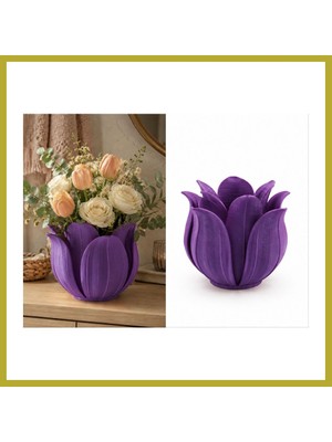 Bezos 3D Baskı Lotus Yapraklı Vazo - Dekoratif Çiçeklik-Mor Bcks