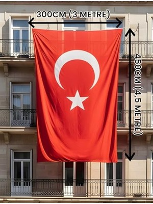 Türk Bayrağı (300X450) Raşel Kumaş - Parlak ve Canlı Kumaş, 120 G Nefes Alabilen Rüzgara Karşı Dirençli Kumaş