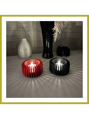 Bezos 3D Baskı Modern Çizgili Mumluk - Tealight Mumluk (1 Adet)-Kırmızı Bcks
