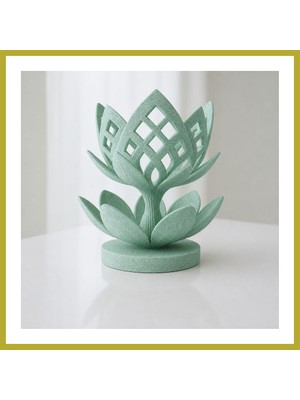 Bezos 3D Baskı Lotus Çiçeği Mumluk - Dekoratif Tealight Mumluk-Mint Bcks