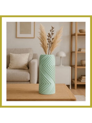 Bezos 3D Baskı Vector Vazo - Geometrik Çizgili Dekoratif Vazo-Mint Bcks