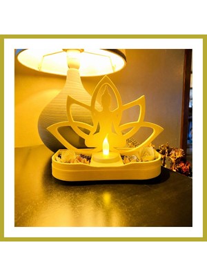 Bezos 3D Baskı Lotus Buda Mumluk - Dekoratif Tealight Mumluk-Sarı Bcks