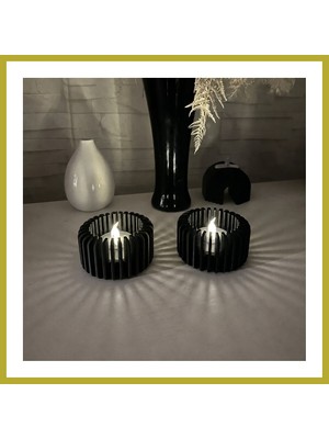 Bezos 3D Baskı Modern Çizgili Mumluk - Tealight Mumluk (1 Adet)-Siyah Bcks