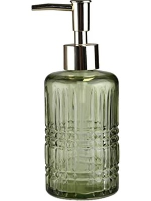 Cam Sıvı Sabunluk, Yıldız Desenli, Yeşil, 300 Ml, 6,8X17,6 cm