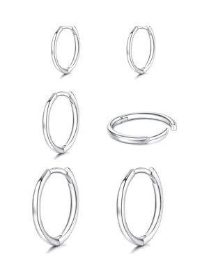 Unisex Gümüş Klasik Halka Paslanmaz Çelik Küpe Set (6 Adet)