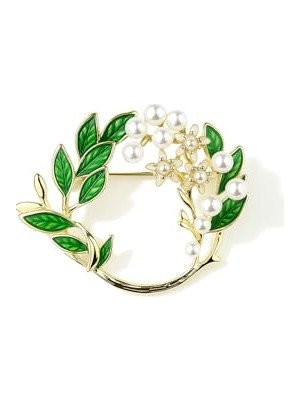 Helen Modeli Inci Yaprak Broş; 4,3 Cm, HELEN01, Gold, Kadın