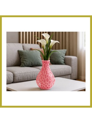 Bezos 3D Baskı Petek Dokulu Vazo - Delikli Dekoratif Vazo-Pembe Bcks