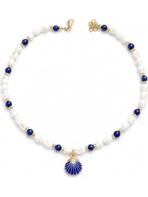 Lapis Lazuli Taşı ve Deniz Kabuğu Yaz Kolyesi, Doğal Lapis Lazuli Taşları, Deniz Kabuğu Parçaları ve Deniz Kabuğu Figürlü