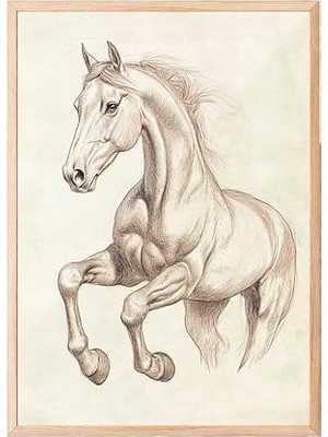 Ahşap Çerçeveli Tablo; Yalnız At Portresi, Sanatsal Stil, Yatak Odası Dekoru Poster No: 109043 30 x 40
