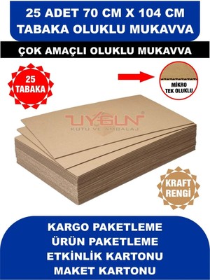 Uygun Kutu ve Ambalaj 25 Adet 70CM x 104CM Baskısız Tabaka Oluklu Mukavva, Çocuk Etkinlik Kartonu, Maket Kartonu, Kargo Kartonu