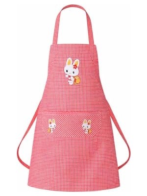 Kırmızı Pötikare Tavşan Desenli, Cepli Kadın Mutfak Önlüğü