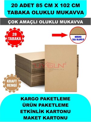 Uygun Kutu ve Ambalaj 20 Adet 85CM x 102CM Baskısız Tabaka Oluklu Mukavva, Çocuk Etkinlik Kartonu, Maket Kartonu, Kargo Kartonu