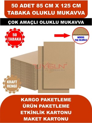 Uygun Kutu ve Ambalaj 50 Adet 85CM x 125CM Baskısız Tabaka Oluklu Mukavva, Çocuk Etkinlik Kartonu, Maket Kartonu, Kargo Kartonu