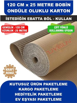 Uygun Kutu ve Ambalaj 120 cm x 25 Metre Bobin Ondüle Oluklu Karton, Kargo Kartonu, Paketleme Kartonu