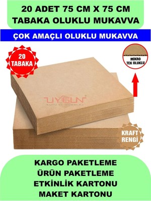 Uygun Kutu ve Ambalaj 20 Adet 75CM x 75CM Baskısız Tabaka Oluklu Mukavva, Çocuk Etkinlik Kartonu, Maket Kartonu, Kargo Kartonu