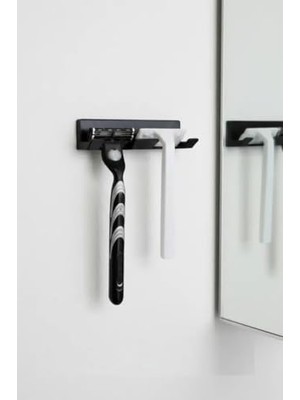 Yapışkanlı Tıraş Bıçağı ve 2 Jilet Için Tıraş Bıçaklık, 2'li Jiletlik Banyo Organizer, Siyah