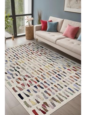 Zola Modern Desenli Şönil Pamuk Tabanlı Yıkanabilir Kaymayı Önleyici Antibakteriyel Salon Halısı 200X300