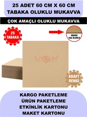 Uygun Kutu ve Ambalaj 25 Adet 60CM x 60CM Baskısız Tabaka Oluklu Mukavva, Çocuk Etkinlik Kartonu, Maket Kartonu, Kargo Kartonu