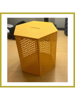 Bezos 3D Baskı Petek Desenli Altıgen Kumbara Bal Peteği Dokulu Dekoratif Para Biriktirme Kutusu 12X12,5 cm Bcks