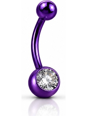 Munels Tektaşlı Renkli Göbek Piercing - 316L Surgical Steel - Stainless Steel