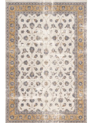 Rugzella Eskitme Madalyon Desenli Vintage Mürdüm Gri Kemik Lacivert Salon Yıkanabilir Halı