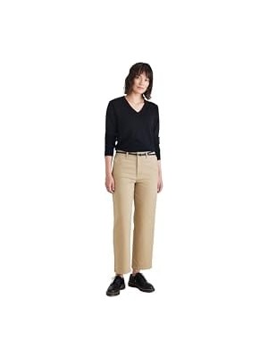 Kadın High Waist Weekend Chino Straight Fit Pantolon, Bej, 28W