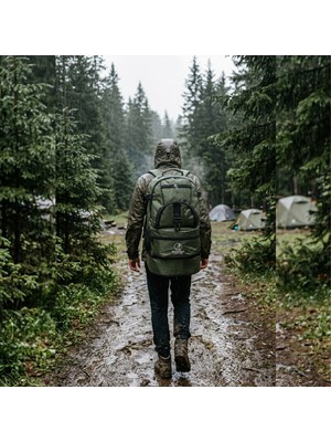 Bag Trend BT Kamp Çantası 45 Litre Sırt Çantası Körüklü Trekking Outdoor Su Geçirmez 5 Gözlü Astarlı(Yeşil)