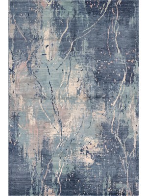 Rugzella Lacivert Denim Mavi Eskitme Görünümlü Modern Tek Renk Tasarım Yıkanabilir Halı