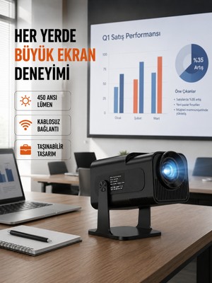 Techroid Wifi6 ve Bluetooth 5.4 Destekli LED Projektör - HCS350PRO Yeni Nesil