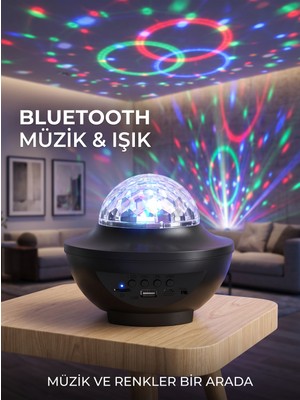 Techroid Bluetooth Hoparlörlü Rgb Disko Işığı Müzikli Parti Lambası USB Tf Kart Destekli