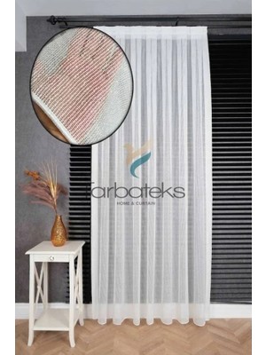 Farbateks Beyaz Pırıltılı Simli Natural Keten Premium Exclusive Monika 3kat Pilei Tül Perde