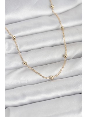 Techroid cm 14K Gold Renk Pirinç Top Zincirli 60 cm Kadın Kolye