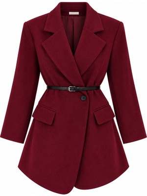 Laluvia Bordo Kemerli Kaşe Ceket - 510113