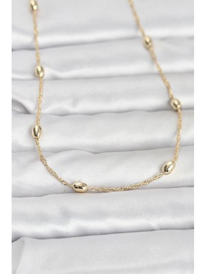 Techroid cm 14K Gold Renk Topçuklu Burgu Zincir Model 60 cm Kadın Kolye