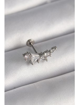 Techroid 316L Çelik Gümüş Renk Zirkon Taşlı Tragus Piercing