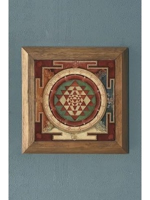 Masif Çerçeveli Sri Yantra Taş Tablo- Duvar Dekoru- 28X28 Cm-Wall Decor PRMT2020-1382