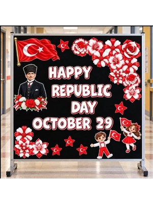 Ti Play Ingilizce 29 Ekim Cumhuriyet Bayramı Hazır Fügür Kesim Pano Süsü (Happy Republic Day October 29)