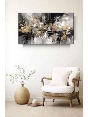 Lona Sanat Siyah Beyaz Gold Efekt Soyut Modern Kanvas Tablo Salon Oturma Yatak Odası Ofis Antre 0379, Adobe Ilıustrator 90 x 130