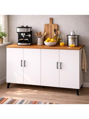 4 Kapaklı Çok Amaçlı Dolap (Derinlik 47 Cm) Kahve Köşesi Dolabı BKDM005 (Üst Atlantik, 120 Cm)