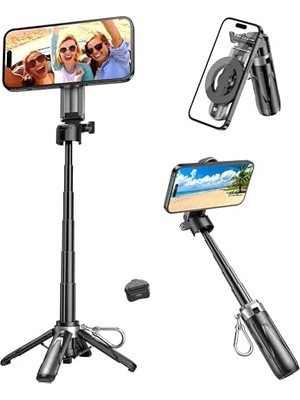 JST30 Magsafe Manyetik Kumandalı Tripod Monopod Selfie Çubuğu Android iPhone Uyumlu Siyah