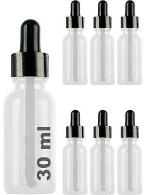 30 ml Metal Kapaklı Damlalık Şişesi, Serum 30 cc Cam Şişe, 6 Adet (Siyah Kapak, Şeffaf)