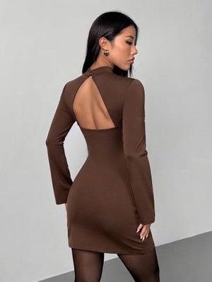 Veraura Lifestyle Kadın Uzun Kollu Hakim Yakalı Kısa Yırtmaçlı Ithal Krep Elbise