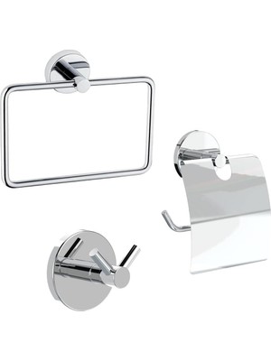 Tr Banyo Aksesuar 3 Lü Set Havluluk - Wc Kağıtlık - 2 Li Askı Paslanmaz