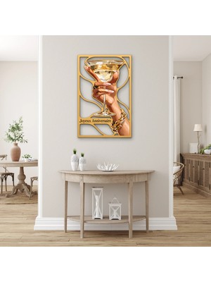 Steelartdec Altın Çerçeveli Şampanya Kadehi Metal Tablo