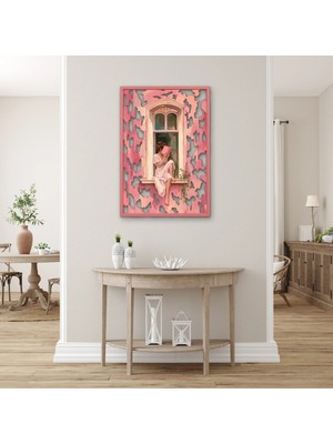 Steelartdec Pembe Pencerede Kitap Okuyan Kız Metal Tablo